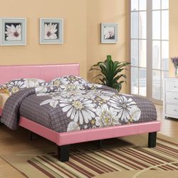 Twin Leather Like Pink Bed Frame
