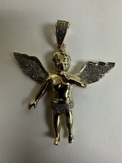 10K Diamond Angel Pendant 