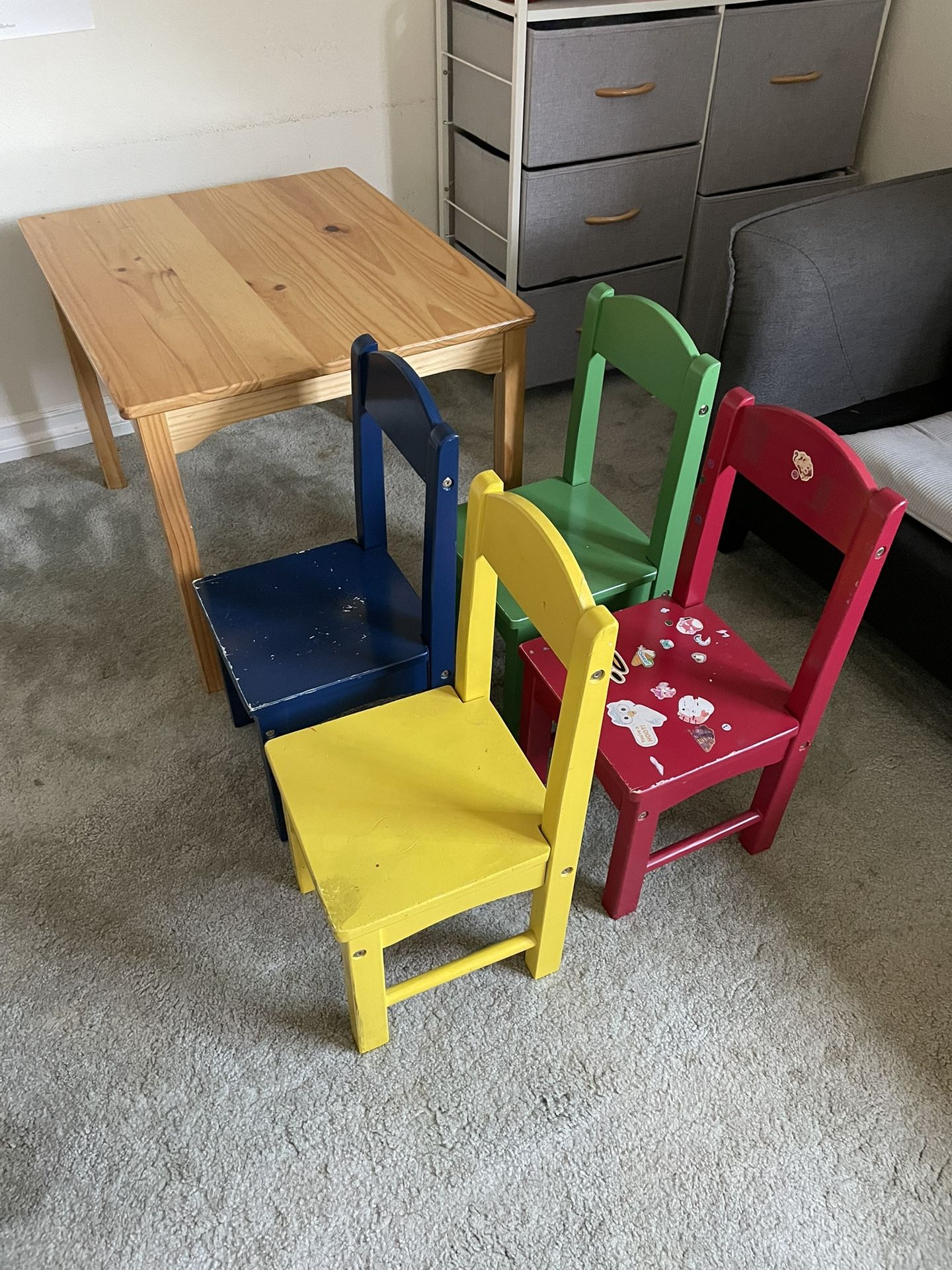Kids Wooden Table and 4 Chairs Set