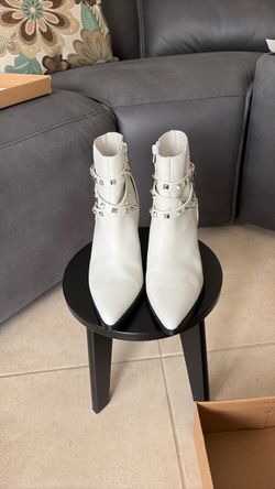 Steve Madden White Studded Ankle Boots with Buckle Straps
