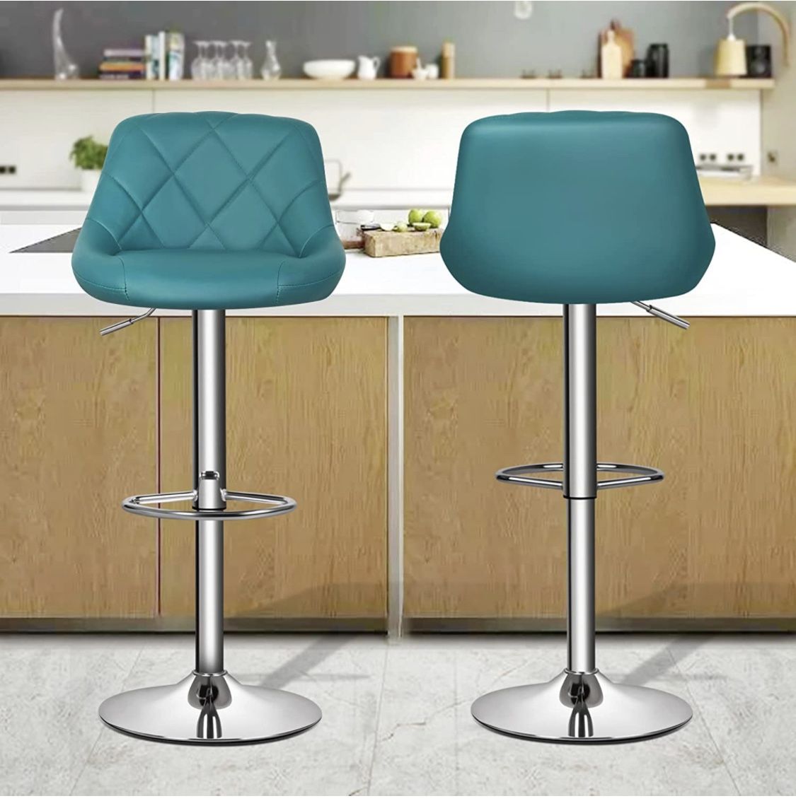 Set Of 4. bar stools with 360degree swivel backrest, set of 4 bar stools (style 02blue green