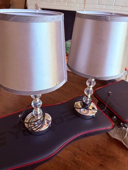 Pair of Crystal Table Lamps with Silver Shades