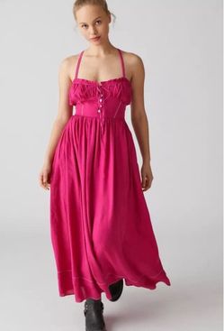 Urban Outfitters Cora Linen Open Back Midi Dress S Women Casual Maxi dress