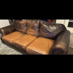 Large Leather Couch - Very Used Condition (Cat Scratches)