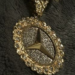 Brand new 10k gold 2ct diamond custom mercedes benz 2inch pendant 14.2g  