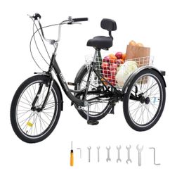 VEVOR Adult Tricycles Bike, 7 Speed Adult Trikes, 20 Inch Three-Wheeled Bicycles, Carbon Steel Cruiser Bike with Basket and Adjustable Seat, Picnic Sh