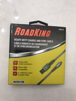 Roadking 6ft HEAVY-DUTY MICRO USB CHARGE AND SYNC CABLE SILVER