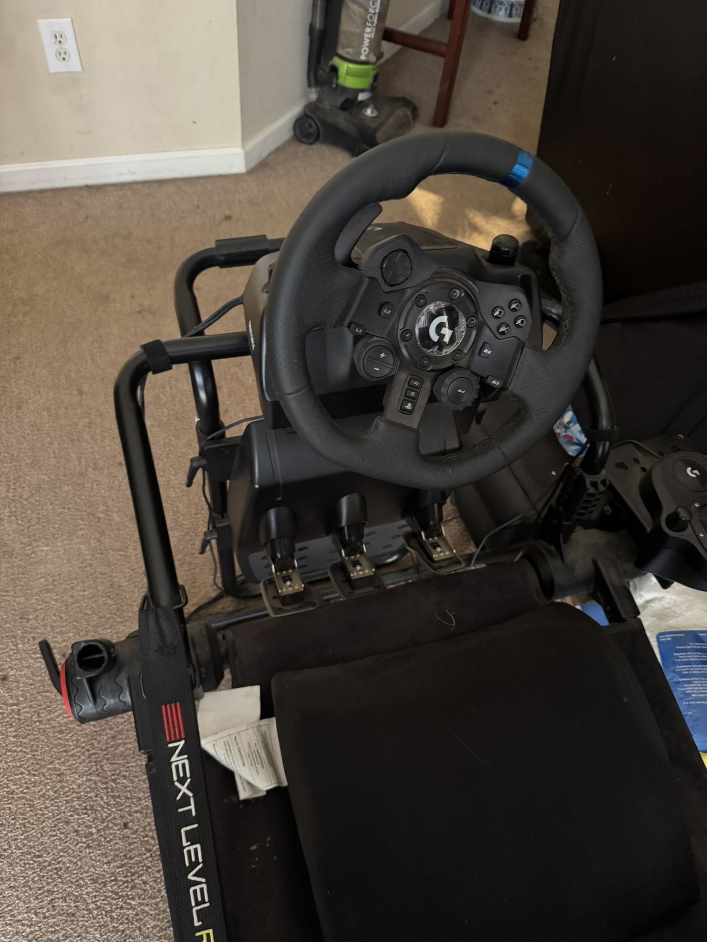 Logitech G923 Wheel And Pedal . GT Lite Next Level Racing Seat And Logitech Shifter For PS5