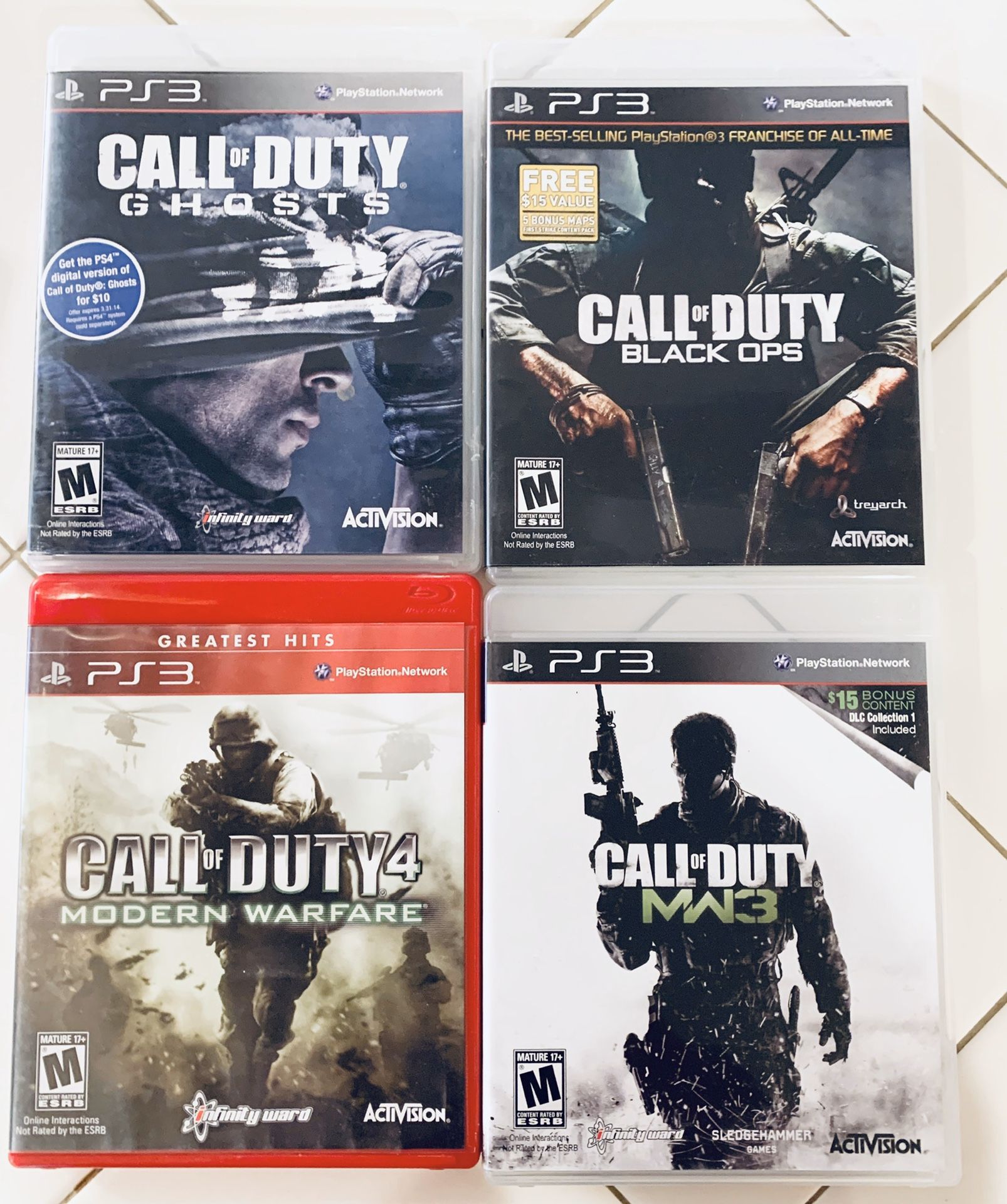 PS3 Games Call Of Duty: Black Ops, Ghost, Modern Warfare, Modern Warfare 3