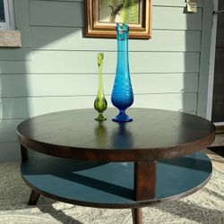 Mid Century Modern Vintage solid Wood Round Two Tier Coffee Table