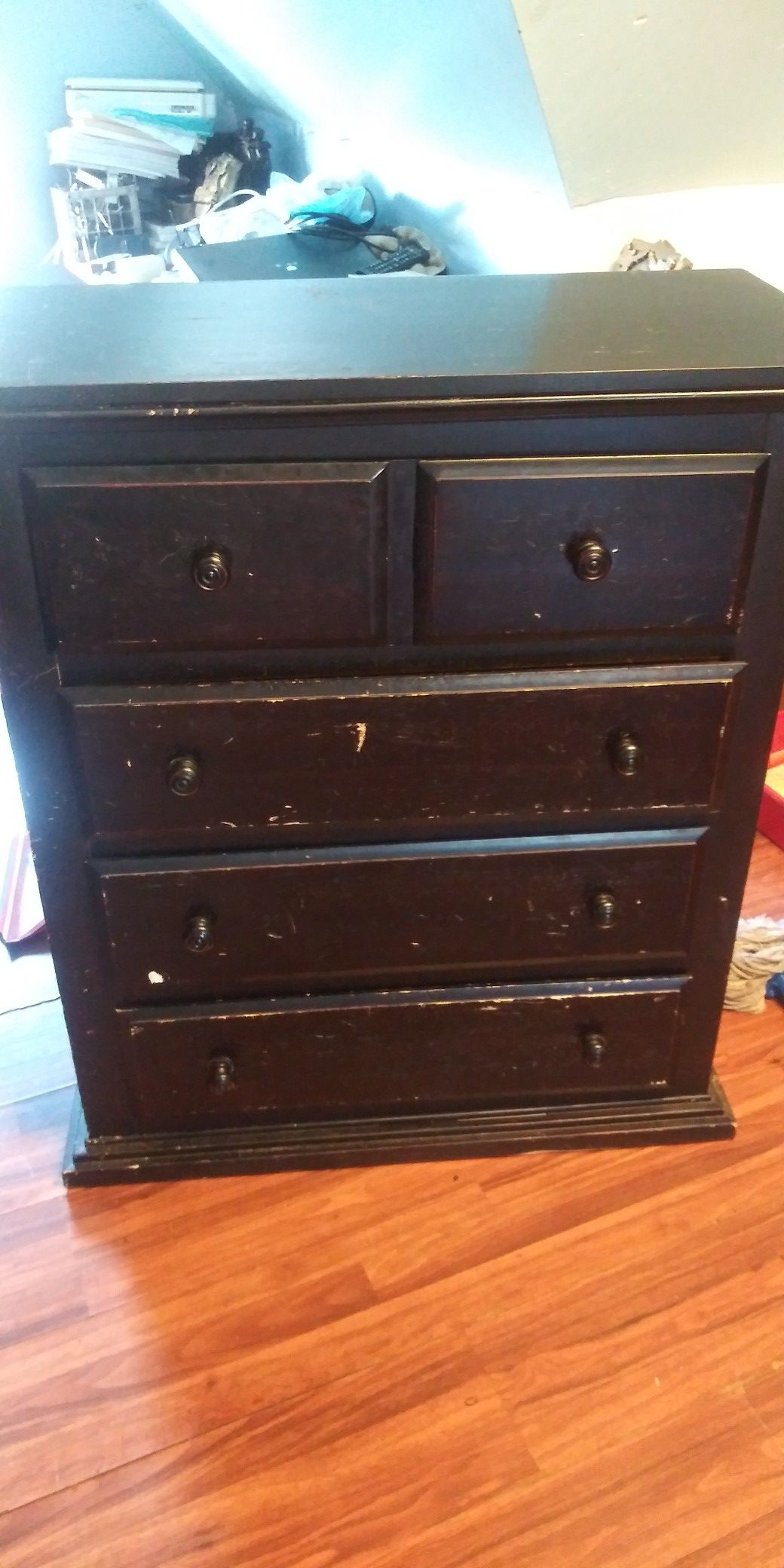 Black 4 draw highboy dresser need slight. Restoring