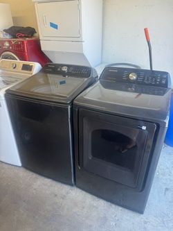 Used Black Samsung Washer And Gas Dryer Top Load