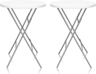 32-Inch Folding Cocktail Table, Bar Height Round Table, 2 Pack, White 2-pack 43-inch bar-height tables with HDPE round tops fold flat for parties, wed