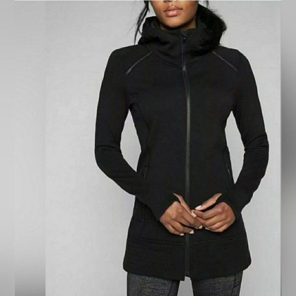 Athleta Womens CYA Stronger Zip Black Hooded Fleece Full-Zip Jacket Size Medium