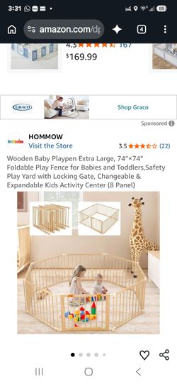 HOMMOW Wooden Baby Playpen 8 Panel Extra Large