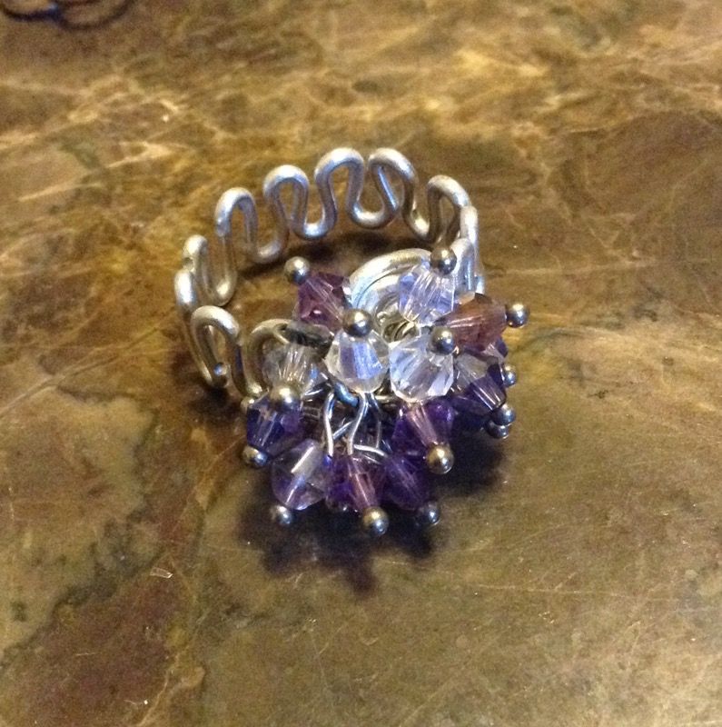 Unique wire wrapped dangly crystal ring