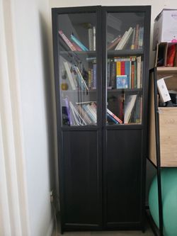 Black Bookcase with Glass Doors
