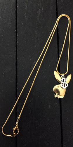 (18” or 20”) 18K Gold Plated Necklace with Playboy Bunny Pendant and Stainless Steel Dollar Sign