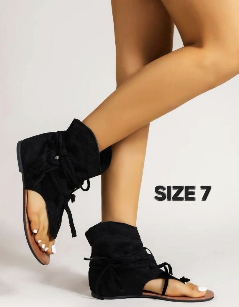 Boho Black Sandals Size 7