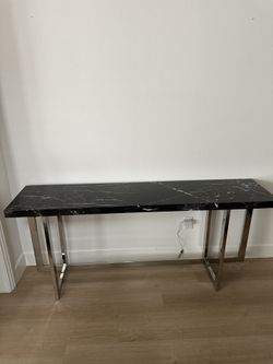 🖤 Modern Console Table – Genuine Black Marble Top & Chrome Base