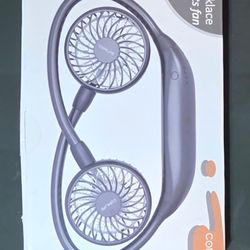 Blue Hands-Free Necklace Sports Fan - Portable Dual Fan