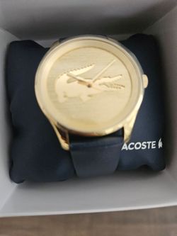 Lacoste Gold-Tone Watch with Black Leather Strap