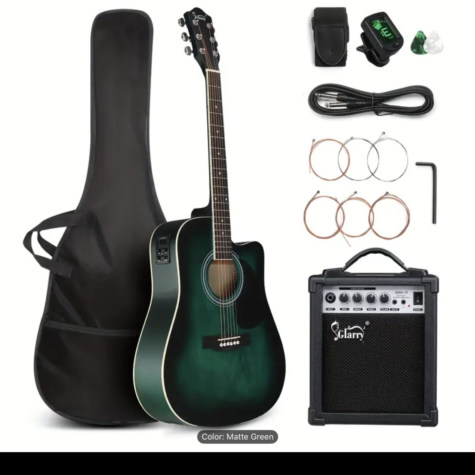 Glarry Beginners 41” Acoustic-Electric Guitar Kit with Amp and accessories
