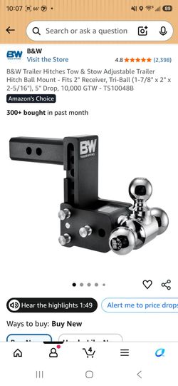 B&W Tow & Stow Adjustable Tri-Ball Hitch Mount