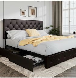 King size bed frame with 4 sliding drawers