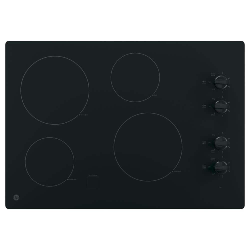 GE JP3030DW 30 Inch Wide 4 Burner Electric Cooktop with Melt Setting and Knob Controls Black Cooking Appliances Cooktops Electric Cooktops