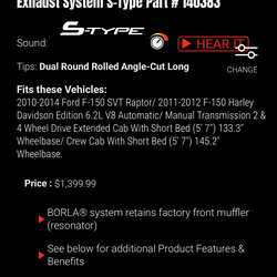 * Borla S-Type Exhaust for SVT Raptor *