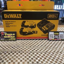 DEWALT 20V MAX XR Premium Lithium-Ion 5.0Ah Battery Pack (2 Pack) And Charger