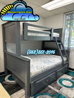 Twin full grey bunk bed with trundle cama colchones nuevos new cama