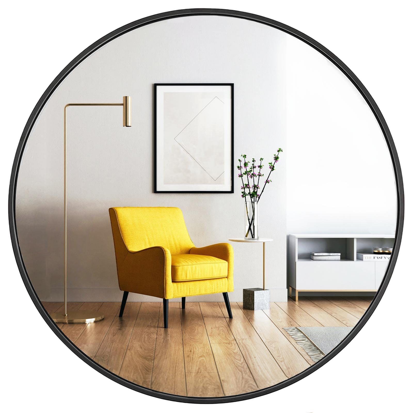 Oruii Round Mirror, Black Round Mirror 24 Inch, Round Wall Mirror, Round Bathroom Mirror, Circle Mirrors For Wall, Living Room, Bedroom, Vanity, Entry