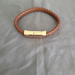 Gold And Leather Type C Charging Bracelet Men's 