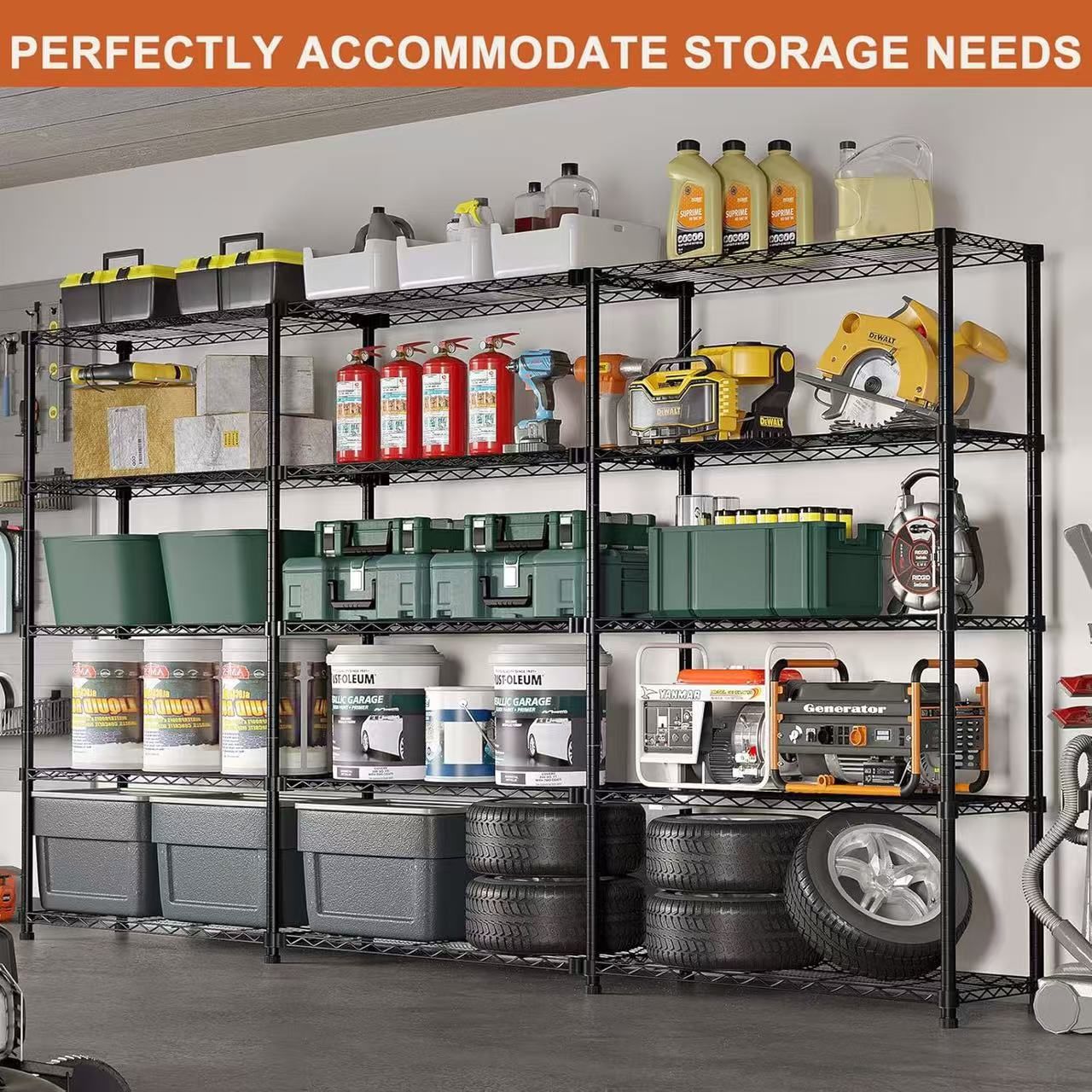 5 Tier Storage Shelves 88.5''W Wire Shelving Unit with Shelf Heavy Duty Metal Shelves for Storage Adjustable Garage Shelving Rack Pantry Kitchen, 71"