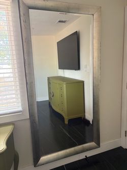 Large Floor Mirror with Silver Distressed Frame