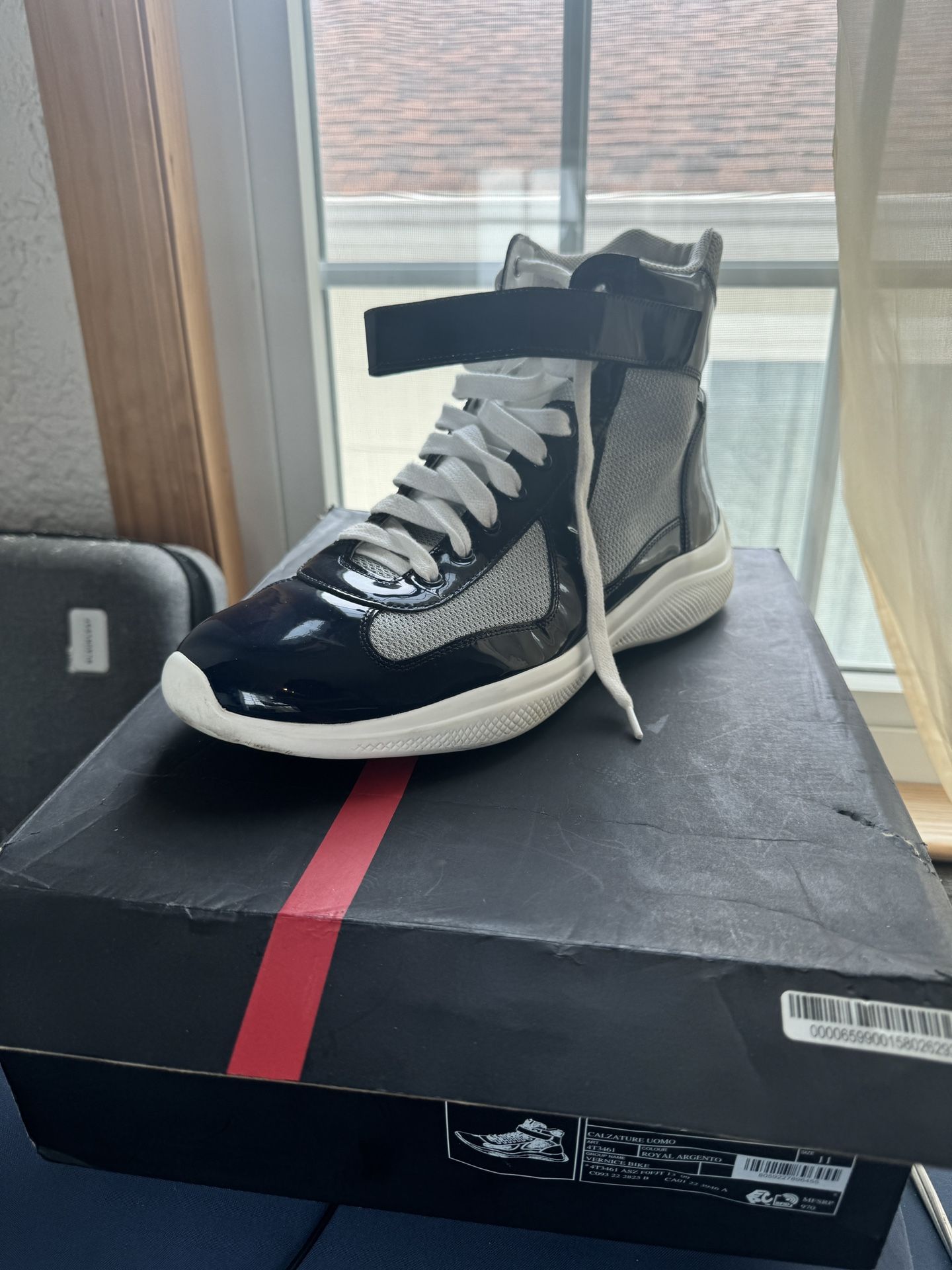 Men’s Prada Patent Leather High-Top Sneakers