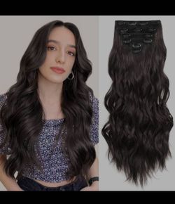 Fliace Clip in Hair Extensions for Women Dark Brown Long Wavy Hair Extensions Clip Ins 6PCS 24 Inch Synthetic Soft and Natural Thick Hair Pieces for W