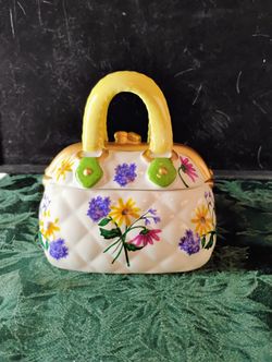 David's Cookies Floral Purse Shaped Cookie Jar