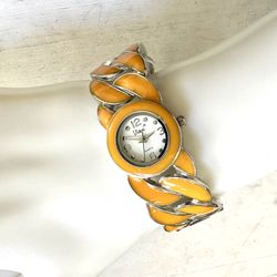 Vivani Silver Tone And Orange Watch Bracelet 