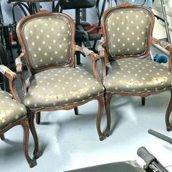 4 Accent antique Armed Chairs Wood Trimed  