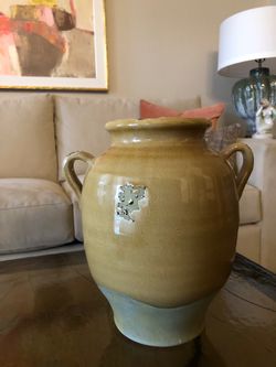 Large Heavy Crackle Glazed Decorative Urn / Mediterranean Style Pottery Vase