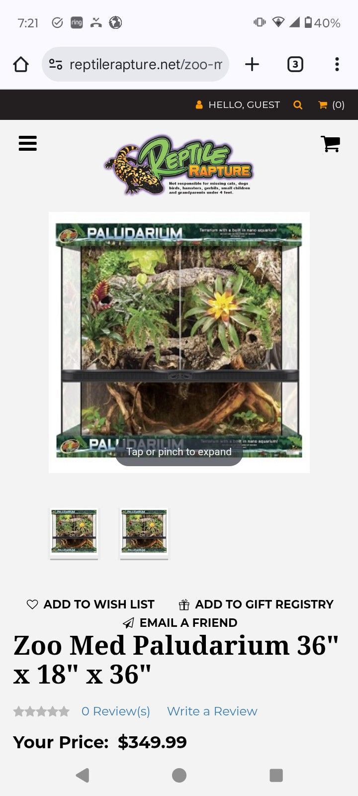 Zoo Med Paludarium Double Door Terrarium, 20 Gal, 36"x18"x36"