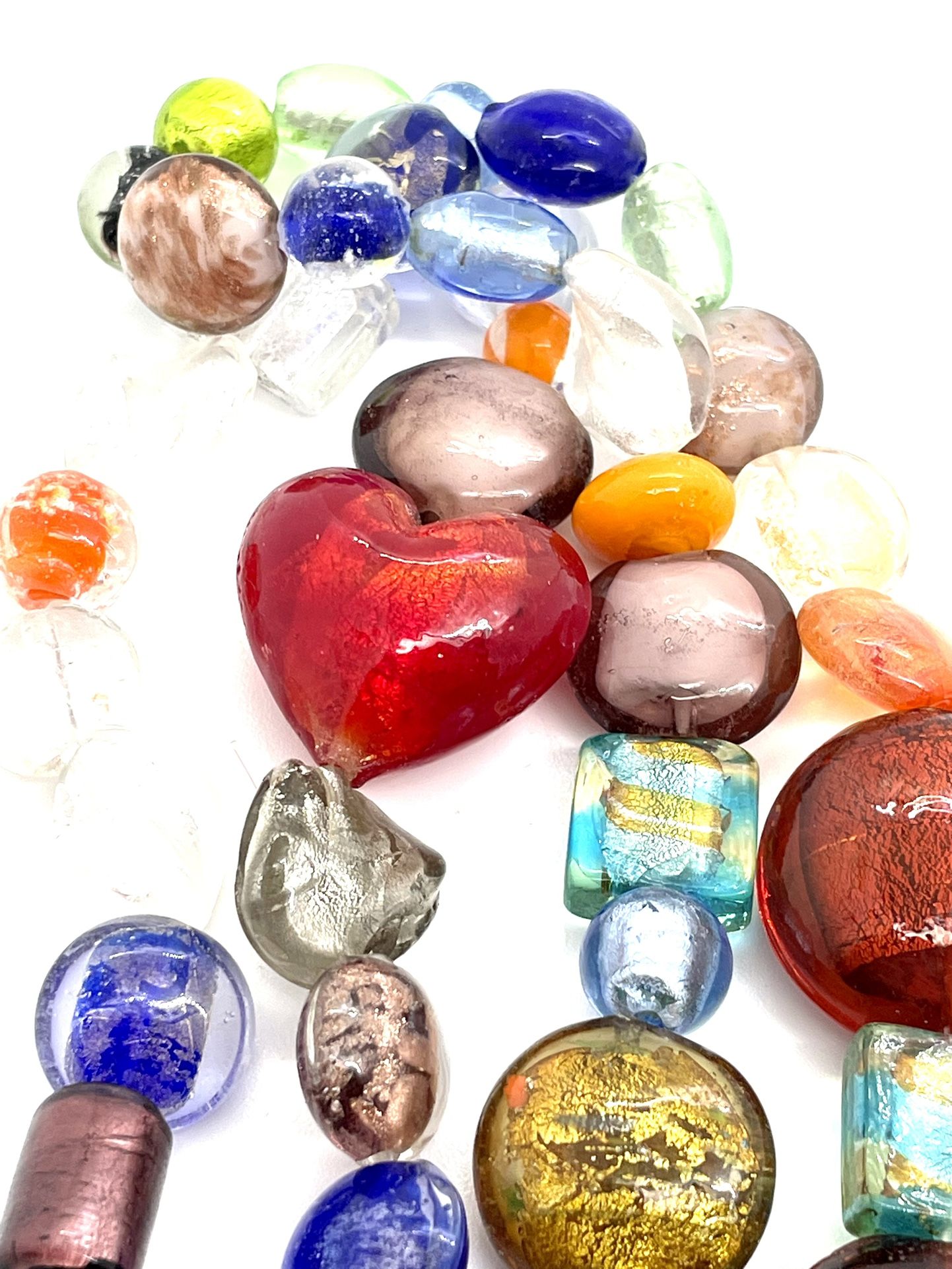 Strand Of Fancy Glass Beads; Heart