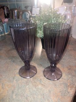Pair Cristal D’Arques-Durand Amethyst/Purple Milk Shake Floats Ribbed Glasses