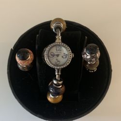 Watch Mon- Amie 24591 Crystal Accented Brown Bead Charm NEW- Womens