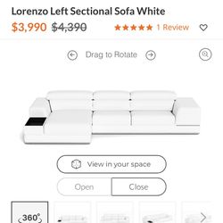 Couch : White Leather Left Sectional 