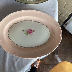 The image shows an Edwin M Knowles China Co. platter, specifically the Pink (42-5) 16-inch version. Additional details include: 