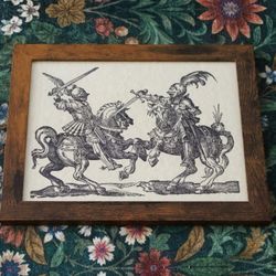 Framed Medieval Knights Battle Parchment Print 11"X8.5"